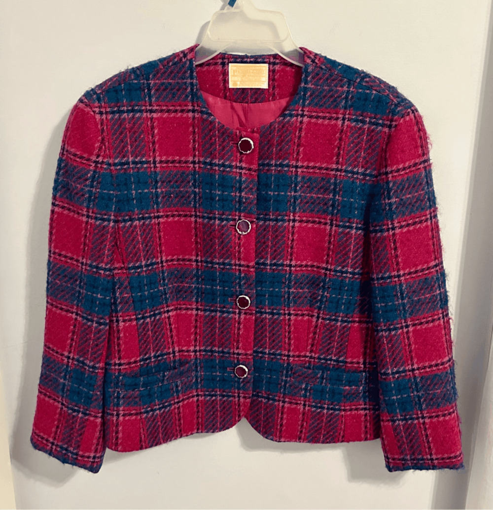 Vintage 1960s Pendleton Raspberry & Green Women’s 100% Virgin Wool Blazer Sz 14